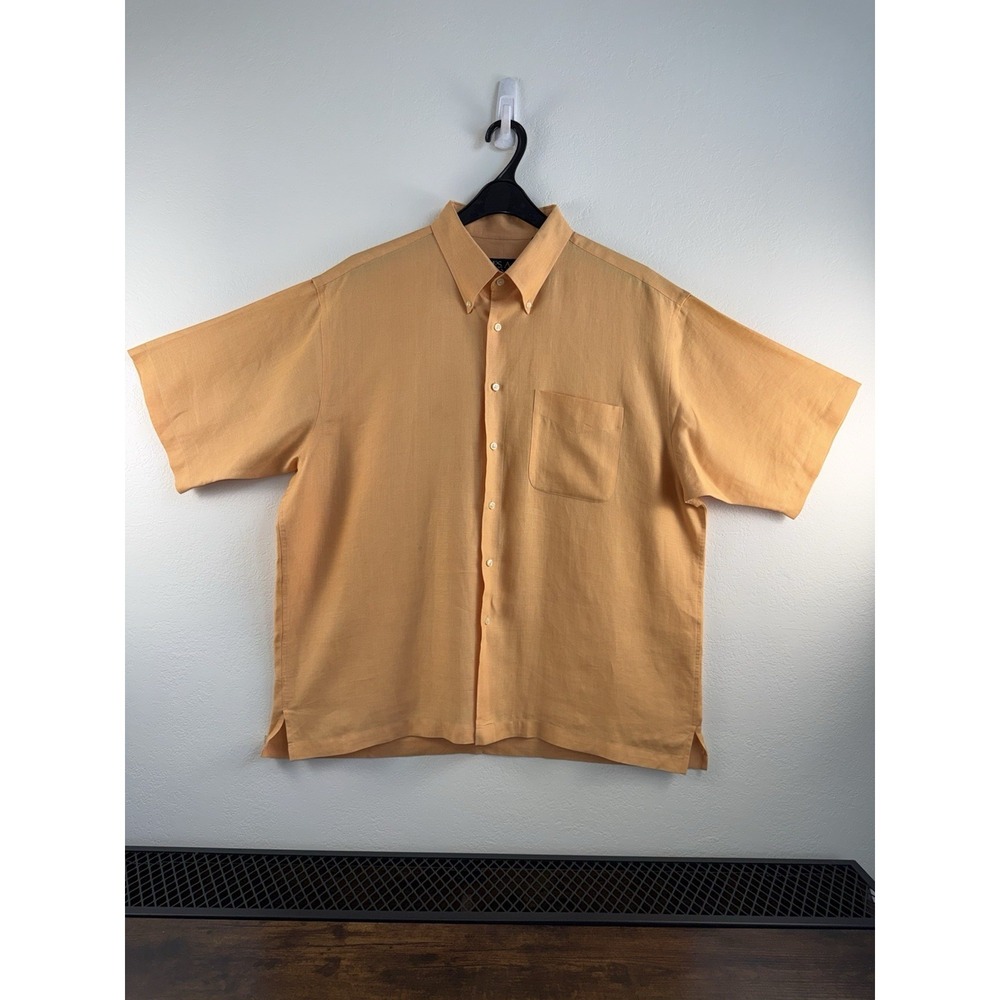 Jos A Bank Travelers Collection Linen Shirt XL Orange Short Sleeve Button